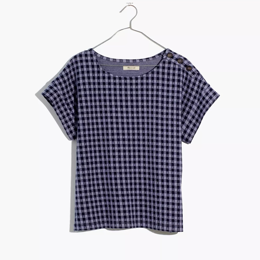MADEWELL Gingham Knit Seersucker Button-Shoulder Top